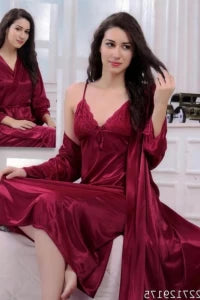 Women's Satin  silky stylish Nighty with robe